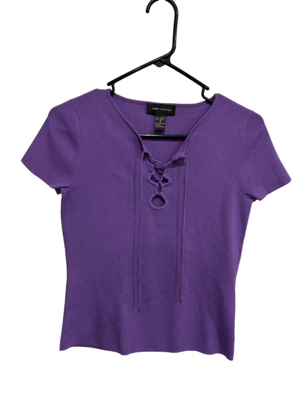 Cable & Gauge Purple Lace-Up Short Sleeve Top Size Small Coquette Y2K Style